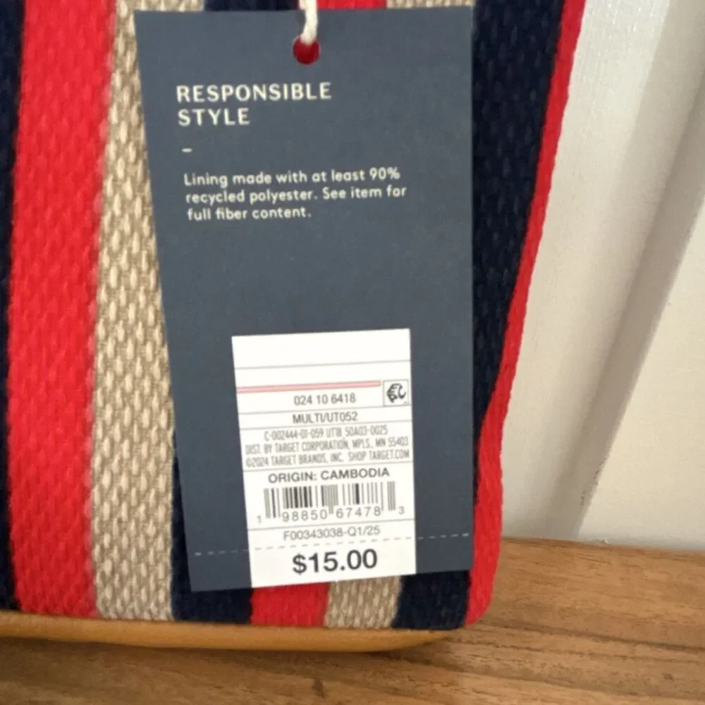 Universal Thread Striped Makeup Bag Red Navy Beige Brown Polyester Zipper